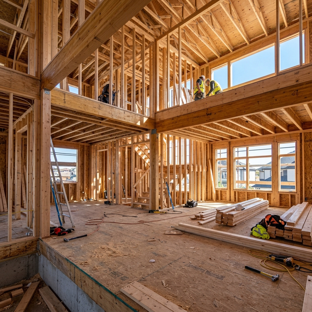 Wood framing structure during residential remodeling